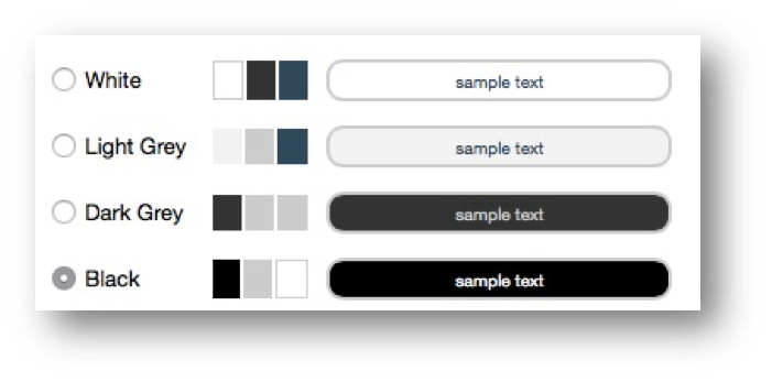 This image shows the greyscale color palette options. The options are White, Light Grey, Dark Grey, and Black. Black is selected.